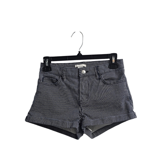 H&M Navy Blue White Striped Cuffed Jean Shorts Size 2 Mid Rise - Picture 1 of 7